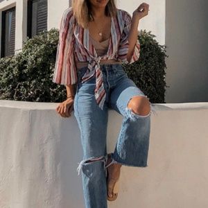 🆕 Striped Tie Front Festival/Summer Top